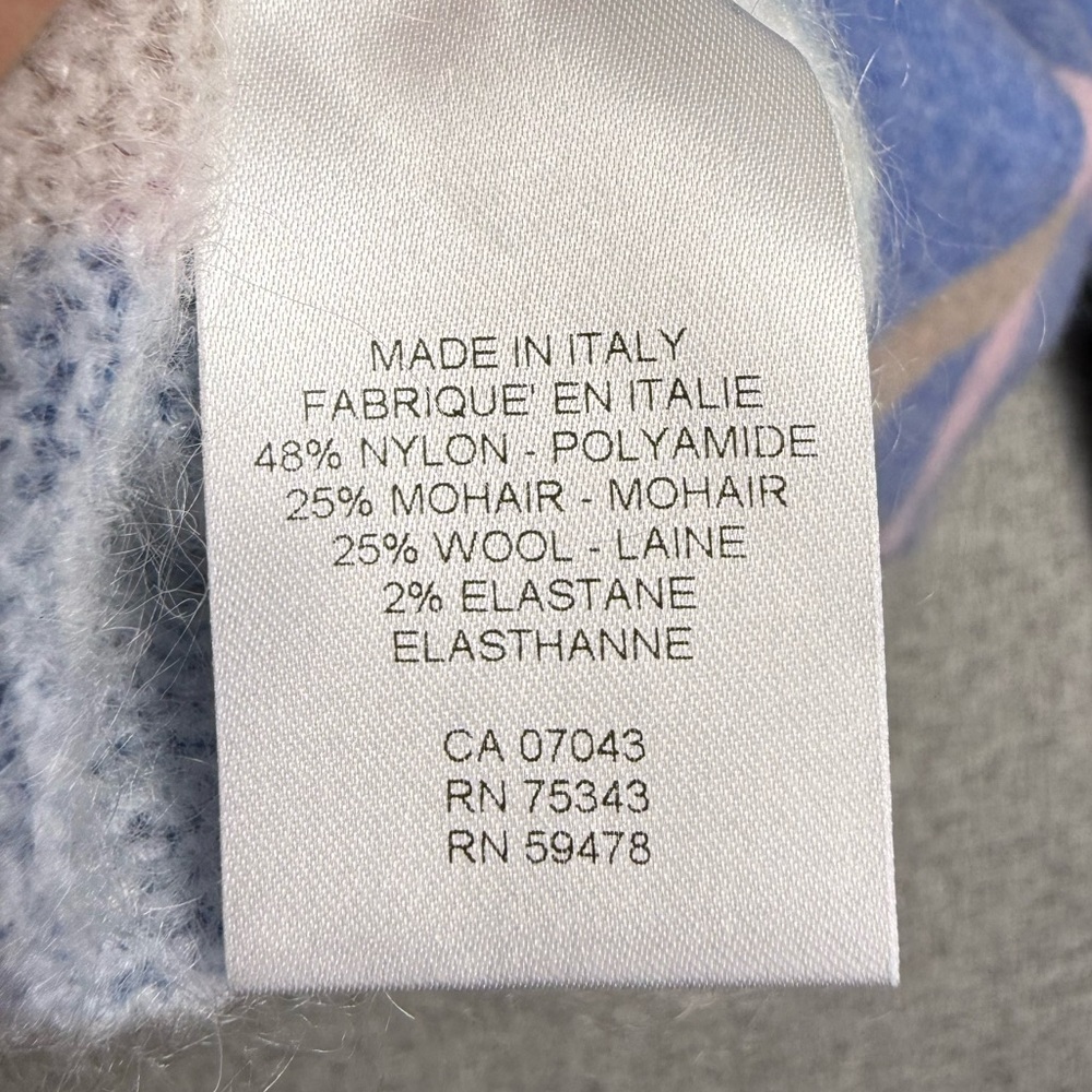 Bianco & Blu Blue Pink Mohair Wool Argyle Sweater Made‎ Italy Women's MEDIUM - Picture 4 of 4